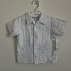 Little Kids Wear Cuban Guayabera Button Up Short Sleeve White Shirt Kids-NWT